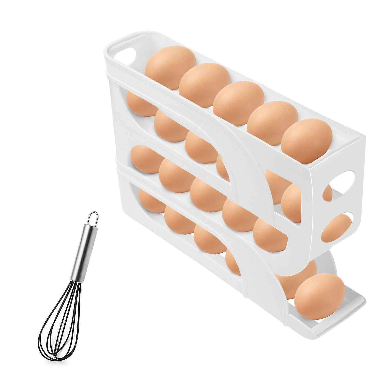 Egg Holder for Fridge Automatic Rolling Egg Dispenser, SpaceSaving 28 Egg Organizer Tray White