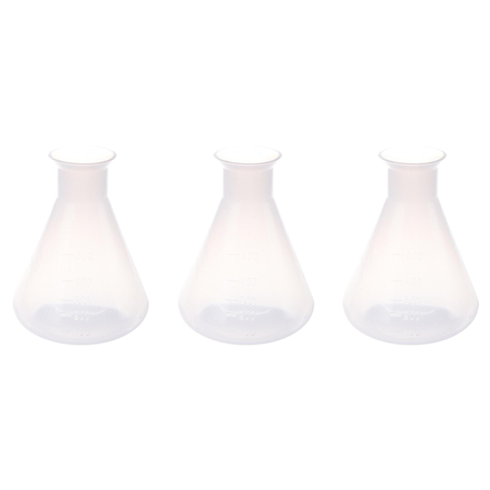3X 500Ml Clear Plastic Laboratory Chemical Conical Flask Storage Bottle