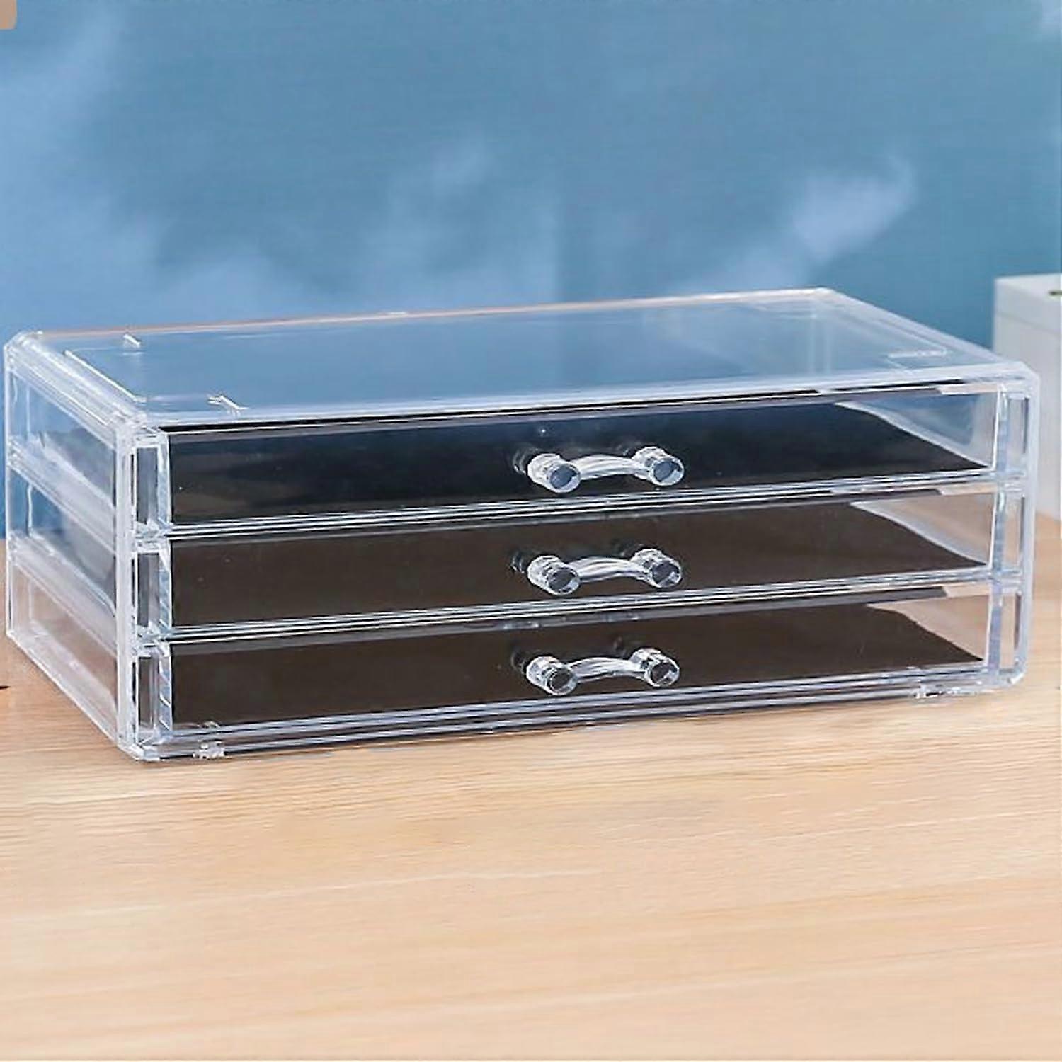 Makeup Organizer Acrylic Drawer with Clear Stackable Design for Cosmetics Jewelry Vanity Storage 3 Drawers