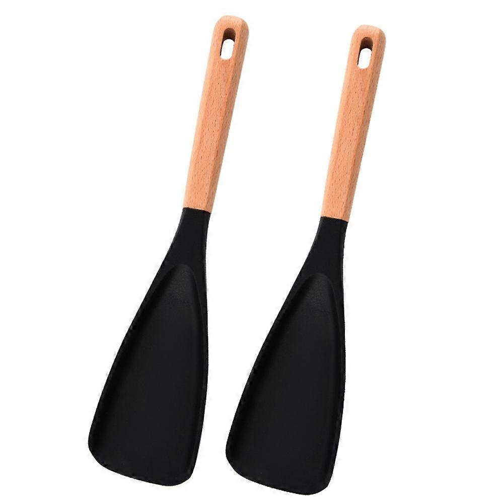 Silicone Spatula Cooking Spoon - Multifunctional Kitchen Tool for Mixing, Scooping, and Serving (Black-2PC)