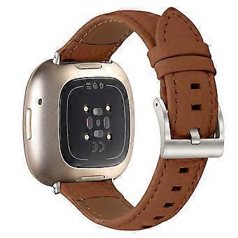 Litchi Textured Genuine Leather Strap with Electroplated Buckle Compatible For Fitbit Versa 4 / Sense 2 Pointed-End Watch Band