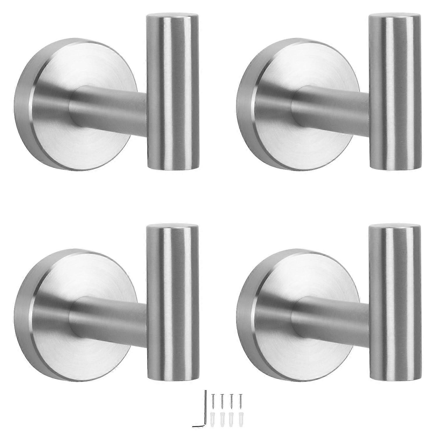 Bath Towel Hooks Rustproof Brushed Nickel Wall Mounted Stainless Steel Robe Hooks 4 Pack