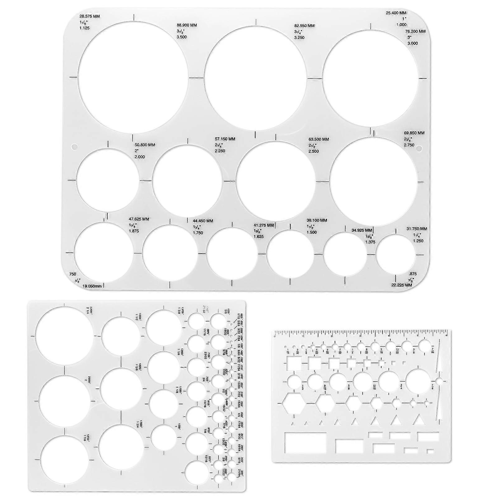 Circle Template Set of 3 with Multiple Sizes, Plastic Drafting Stencils for Precise Drawing