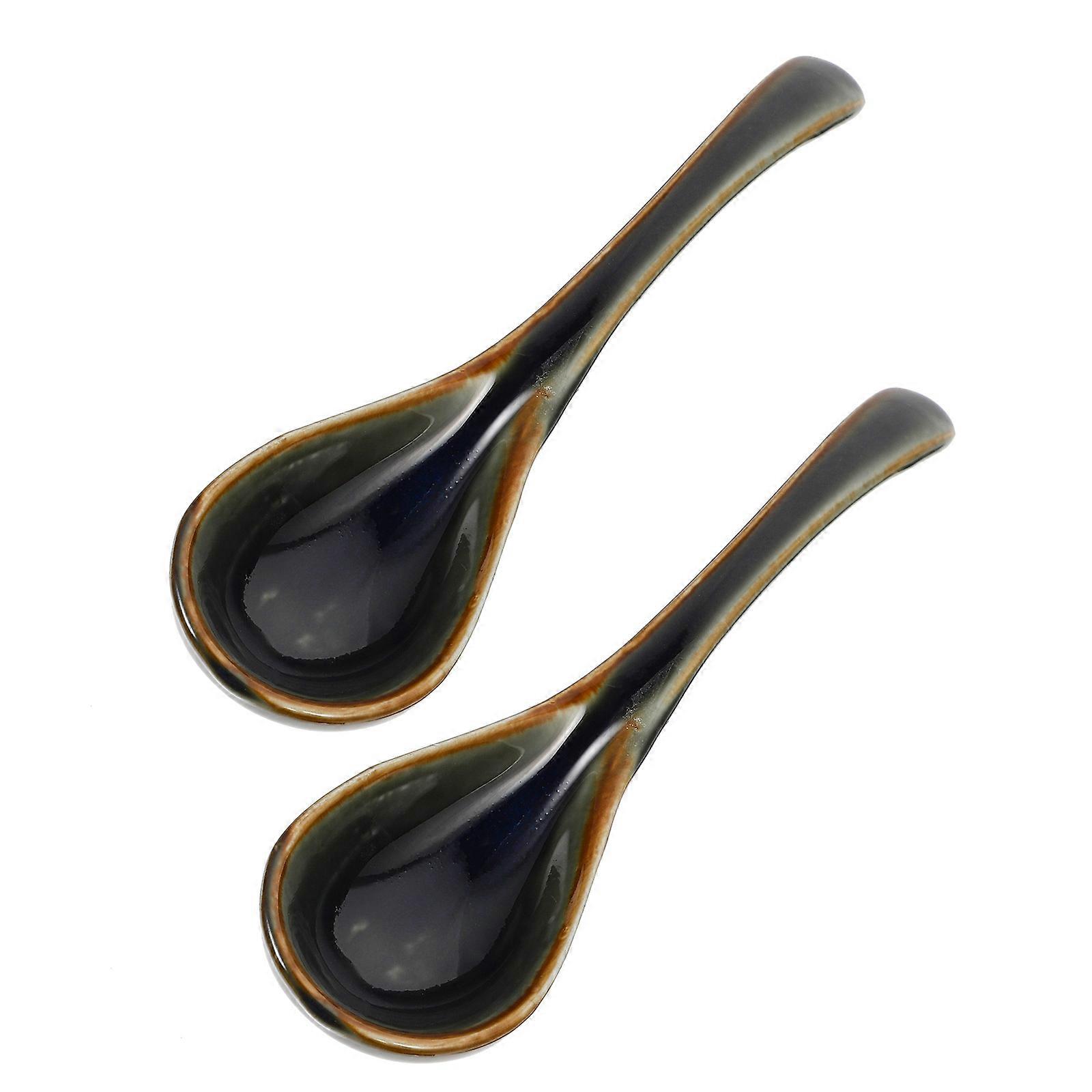 Practical Ceramic Spoon for Use 2Pcs Soup Spoons Kitchen Supplies