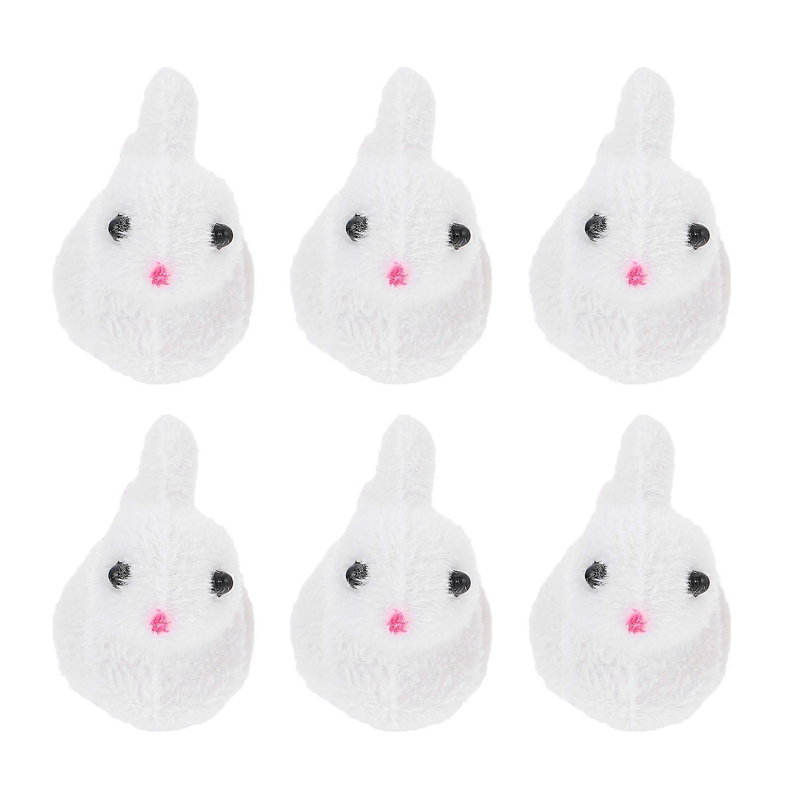 6Pcs Flocking Rabbits Ornament Kit Foams Rabbit Doll Micro Landscape Accessories