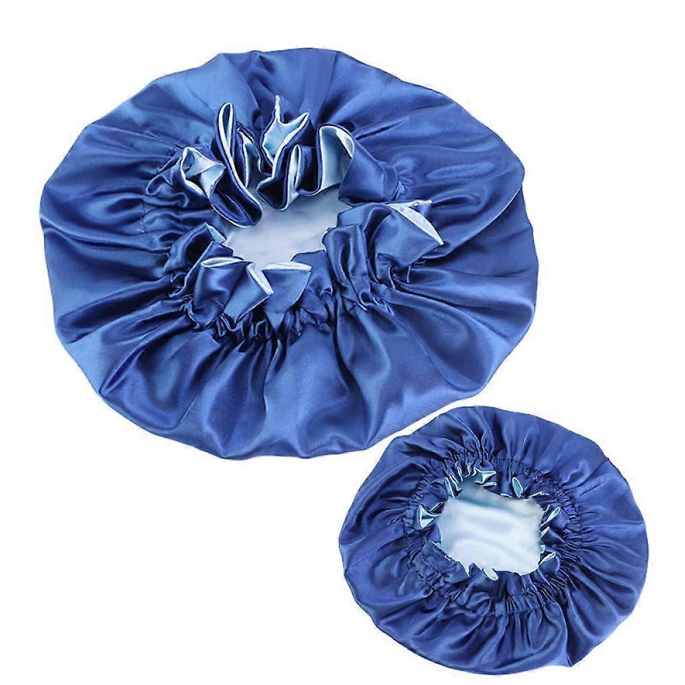 Satin Bonnet Sleep Cap Set with Adjustable Drawstring, Double Layer, Lace Trim for Parent and Child