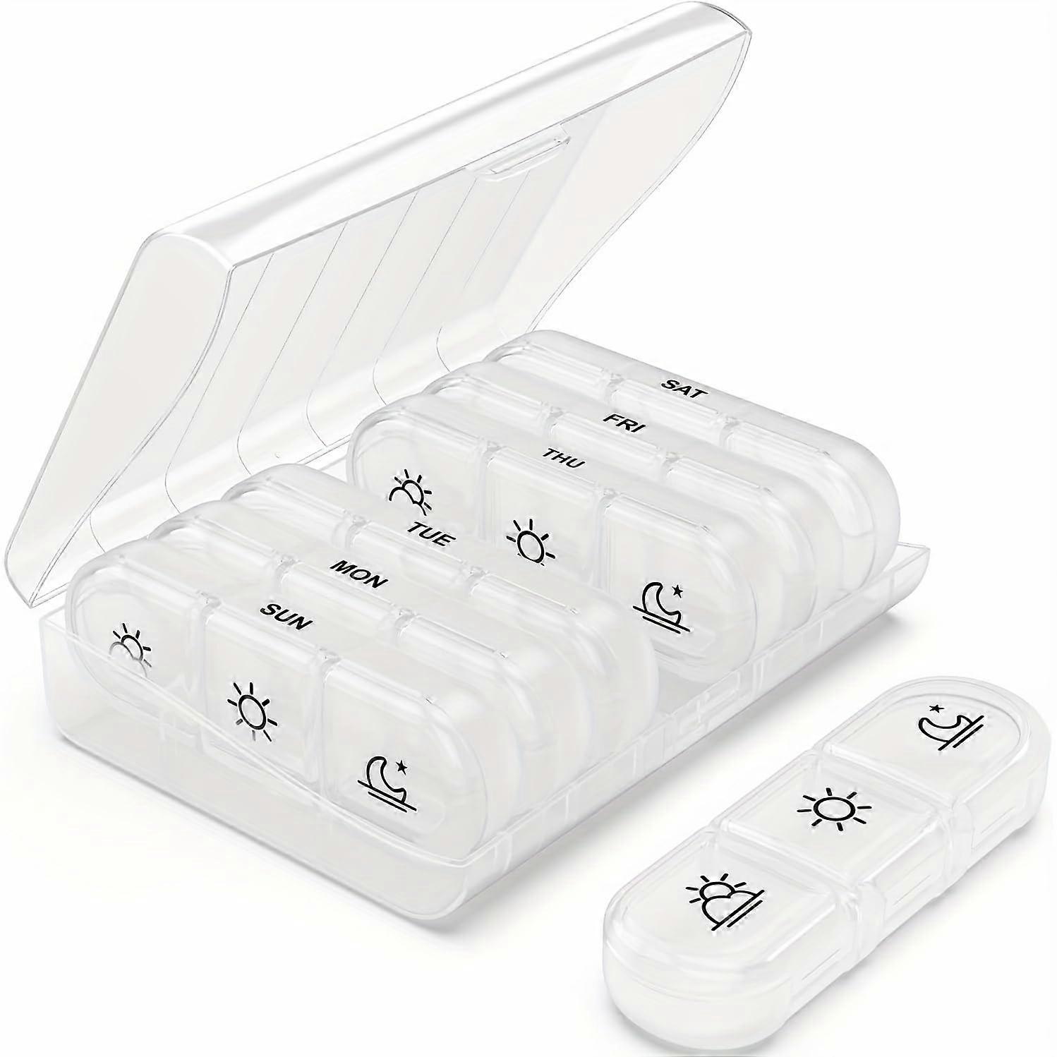 Pill Organizer 7 Day 3 Times a Day Weekly Pill Box with 21 Compartments Large Capacity White