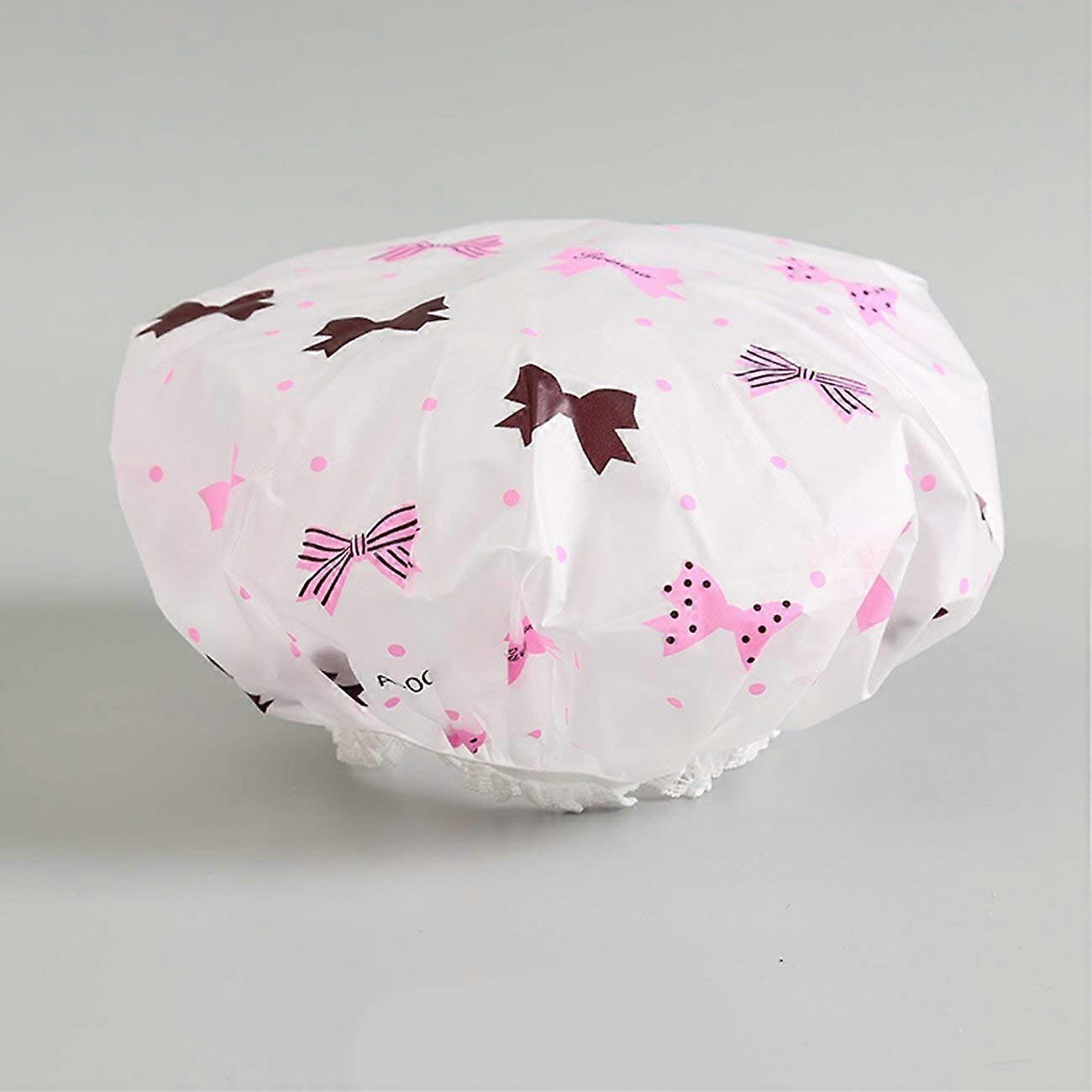 Waterproof Shower Cap for Women with Elastic Secure Fit, Durable Reusable Bathing Hat Bow Design
