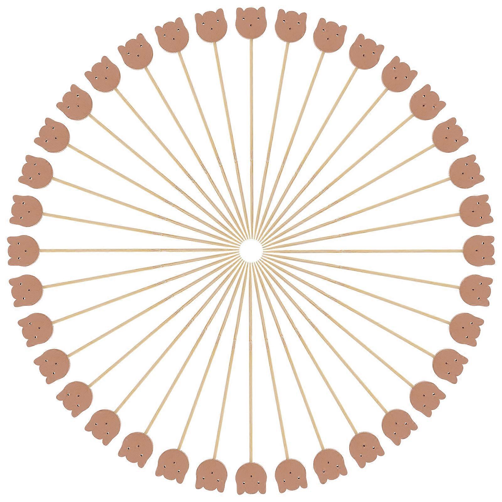 Cocktail Picks Bamboo Toothpicks for Decor 100Pack Light Brown Bear Design