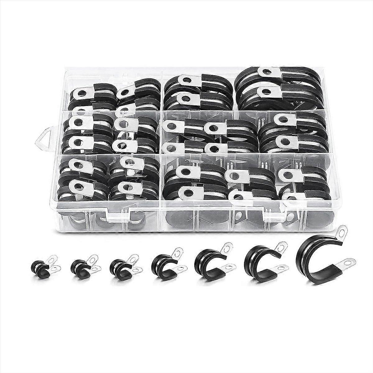 60Pcs Cable Clamps Assortment Kit, Rubber Cushion Pipe Clamps