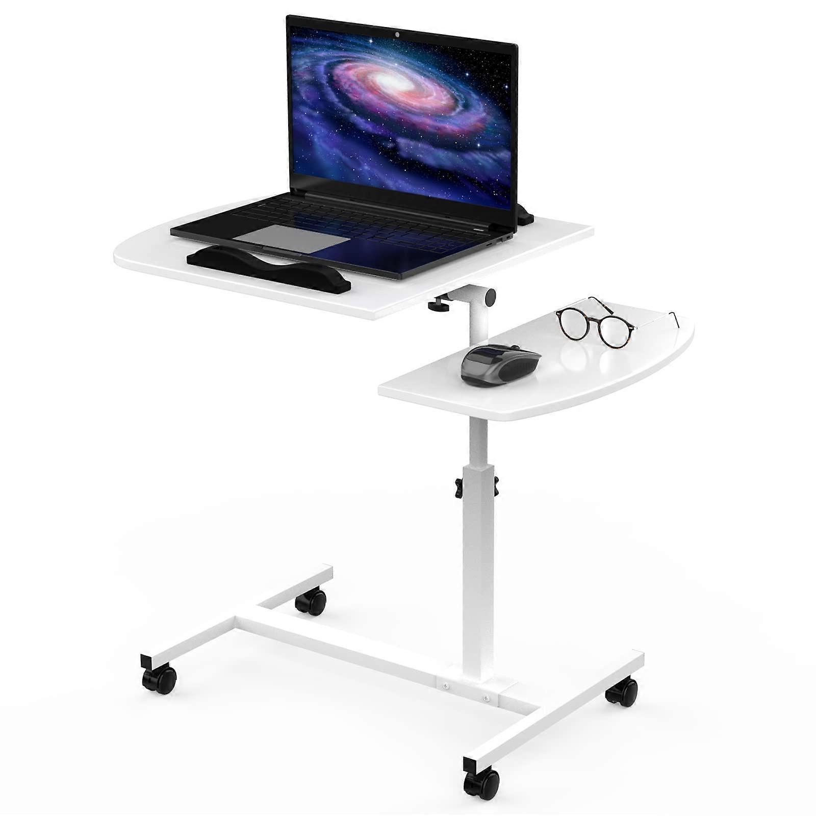 Adjustable Laptop Stand with Wheels, Height Adjustable 61.595cm, Rotating Waterproof Desktop, White