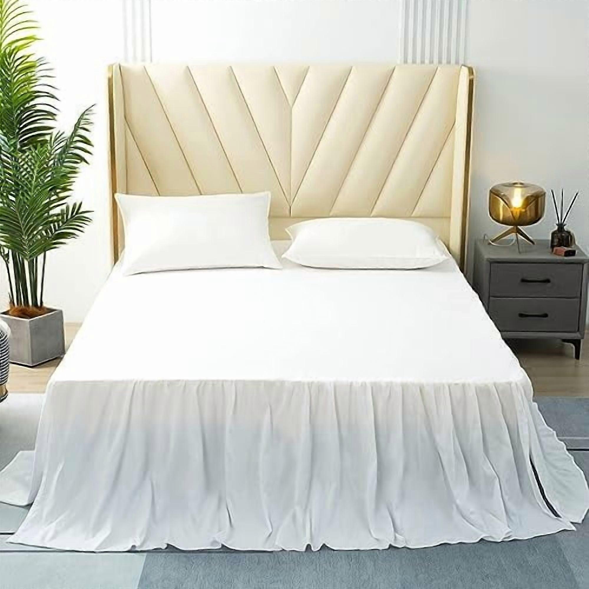 White Queen Bed Skirt, 22" Drop, Ruffled with Split Corners