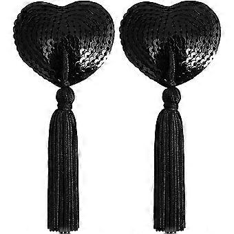 Silicone Nipple Covers Reusable Women Nipple Tassel Pasties, Black Heart-Shaped