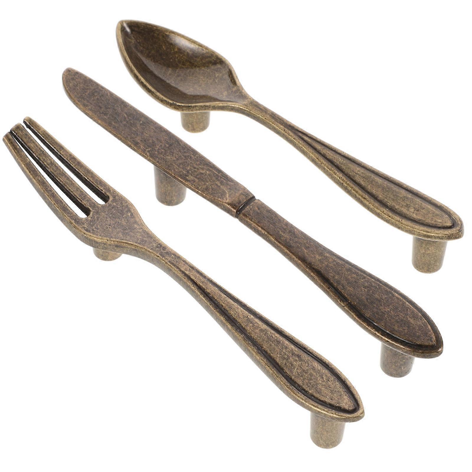 Cabinet Pull Handles Durable Metal Kitchen Pulls with Tableware Design 3Pcs