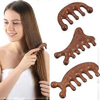 3PCS Wooden Head Scalp Massager Comb Wide Tooth Sandalwood Scalp Massage Tool for Hair Gro