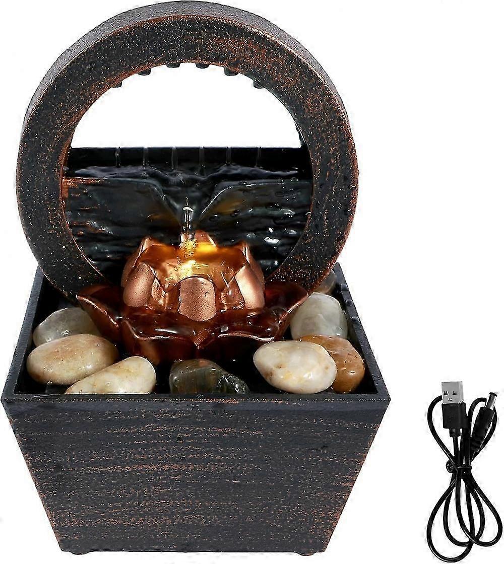 İç Mekan Masaüstü Su Çeşmesi, Işıklı, USB ile Çalışan, Doğal Çakıl Taşlı Kompakt Mini Şelale, Masa, Ofis, Banyo Dekorasyonu İçin