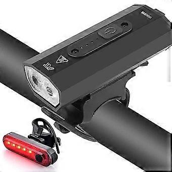 Sykkellyssett Type-c USB-oppladbar sykkel frontlys og baklykt 4 lysmoduser lommelykt for Mtb landeveissykling sikkerhet