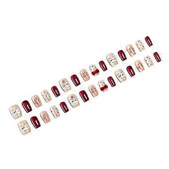 Short Square Cat Eye Press On Nails for Women, Glossy Finish Glue On Artificial Nail Set