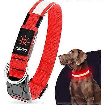 Light Up Dog Collar. USB Rechargeable Safety LED Dog Collar Glowing in The Dark (Red. Small) 26-27