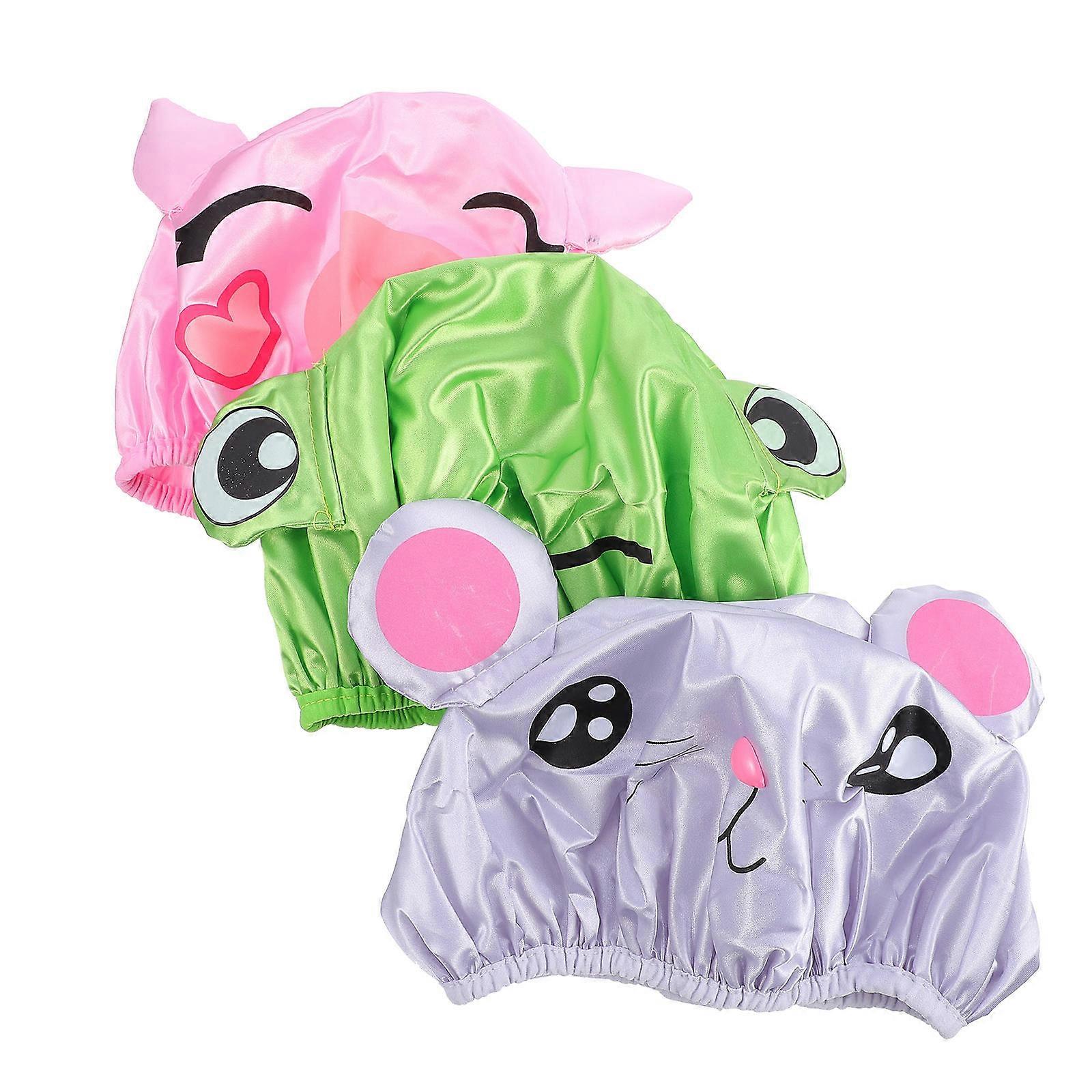 3pcs Waterproof Shower Caps Printed Elastic Bathing Caps Thicken Bathing Caps