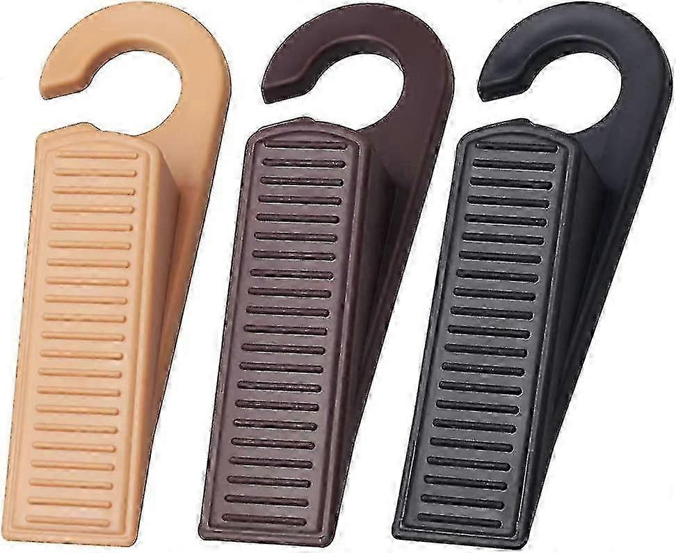 Durable Rubber Wedge Door Stopper compatible with Open Doors 3 Pack