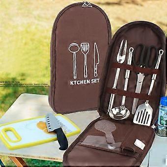 Étui de rangement portable pour 12 ustensiles de cuisine de camping avec sangles élastiques et poches en filet