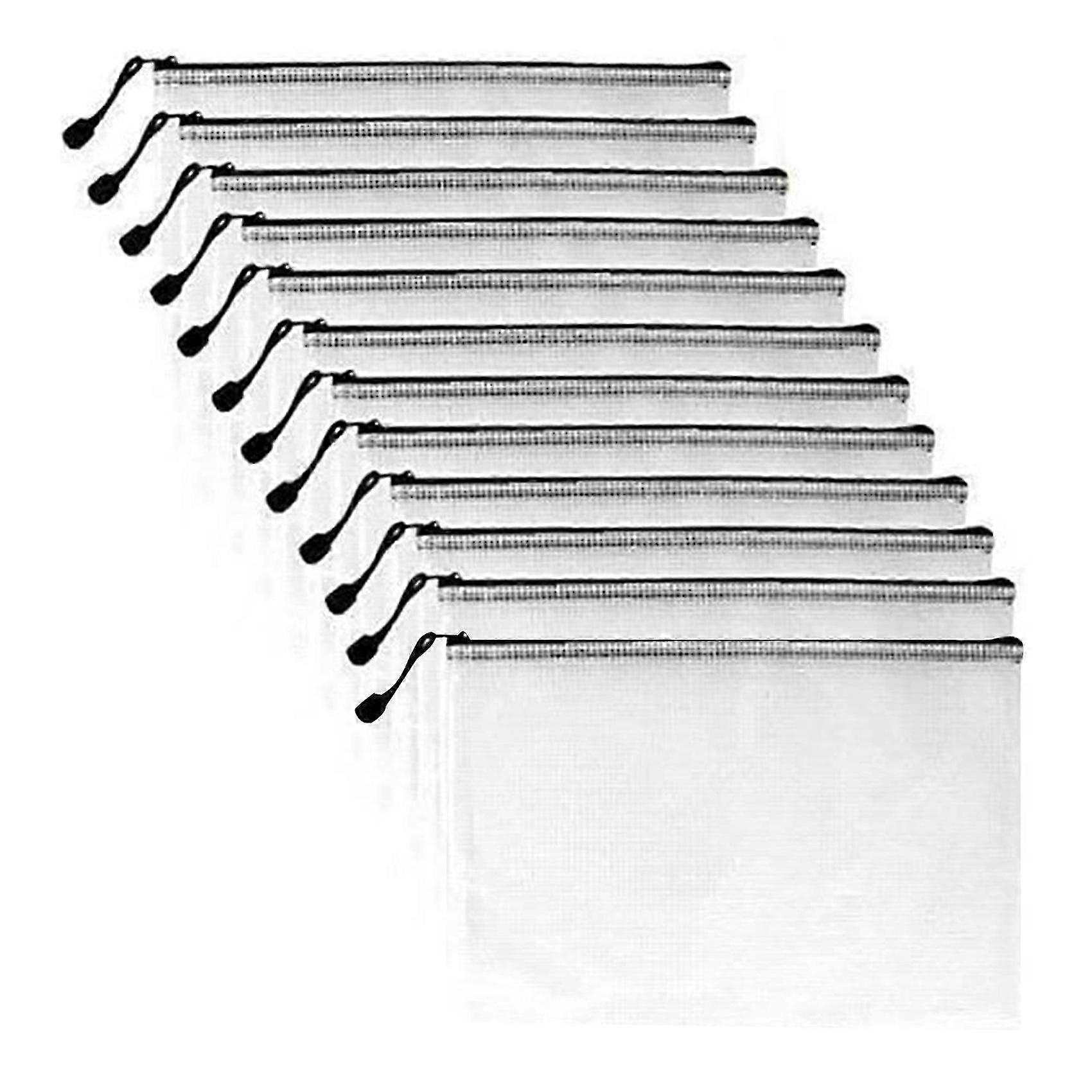 12pcs A3 Information File Folder Plastic Mesh Zipper Wallet Bag