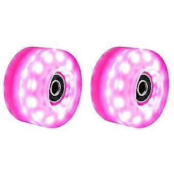 2 Pcs Roller Skate Wheels 58mm X 32mm Luminous Quad Roller Skateboard Roller Skates Light Up Wheels Pink