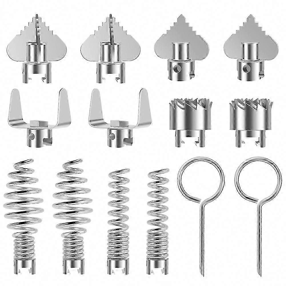 14Pcs Drain Cleaner Cutter Head Set Pipe Dredge Combo Rustproof Spring Auto Lock
