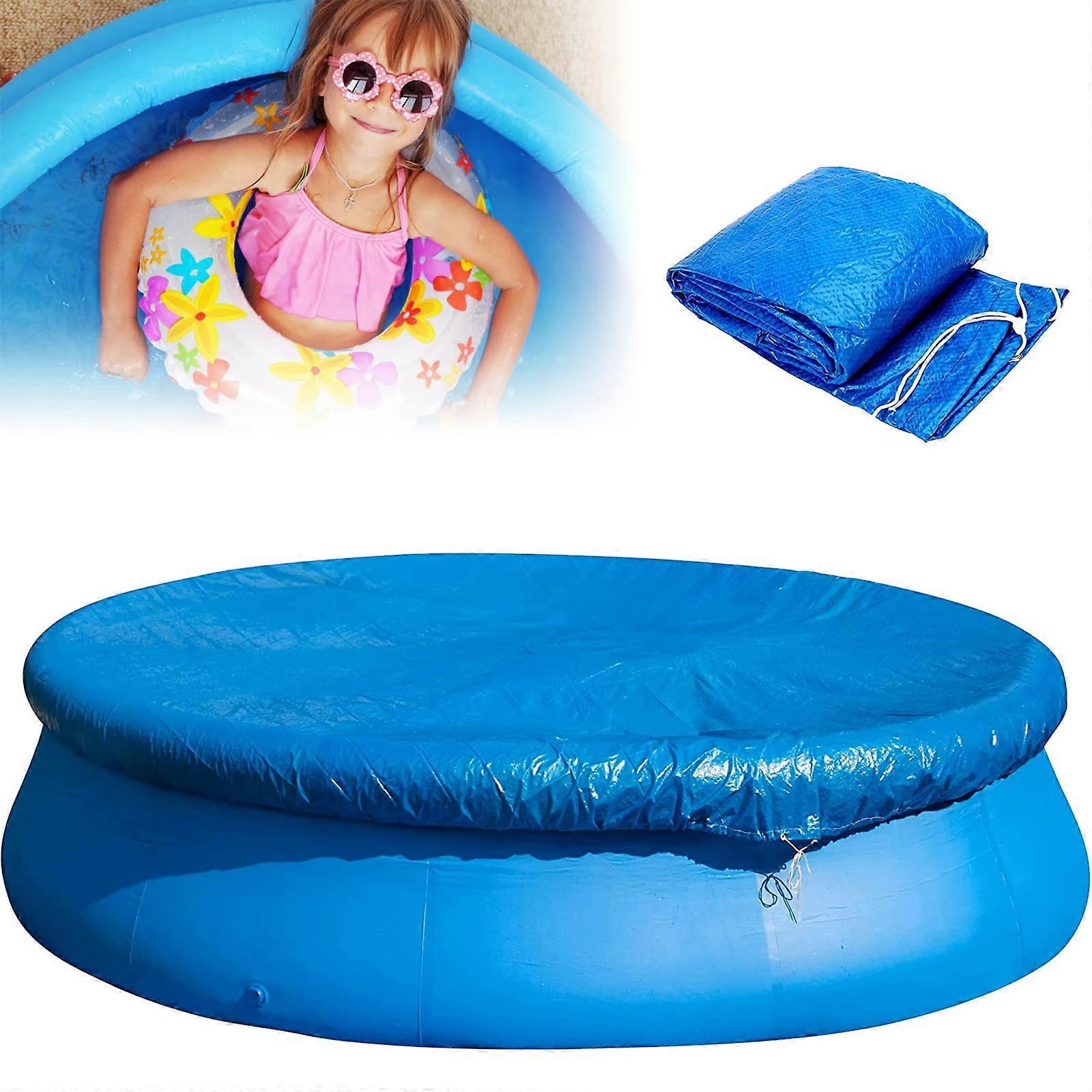 10FT Round Inflatable Pool Cover with Drawstring Stability, Durable Waterproof Full Coverage Protection