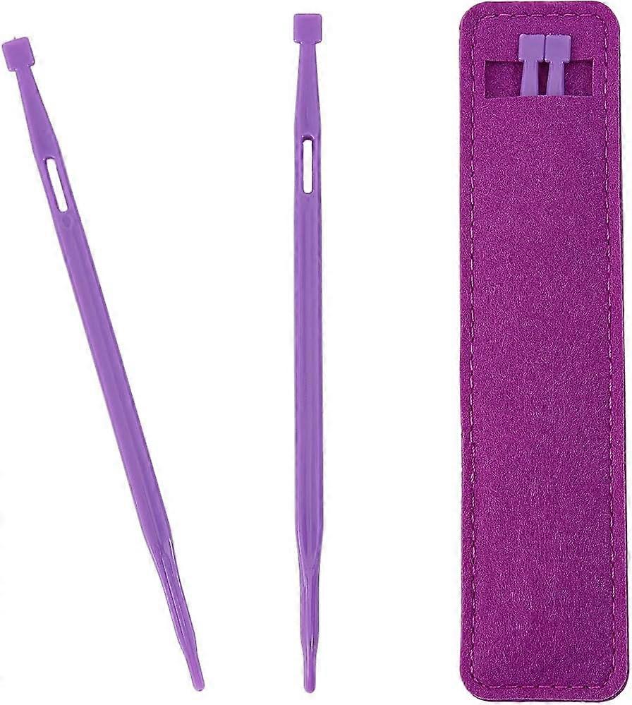 2Pcs Purple Plastic Threading Needle Drawstring Threader Stitching Thread Tool Set Large Eye Hand Quilting Long Darning Needles Devices with Bag
