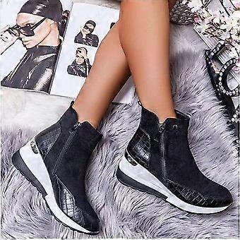 Women Wedge Snow Boots Fashion Autumn Winter Zipper Warm Plush Solid Platforms Korean Casual Short Ankle Boots Cotten Shoes