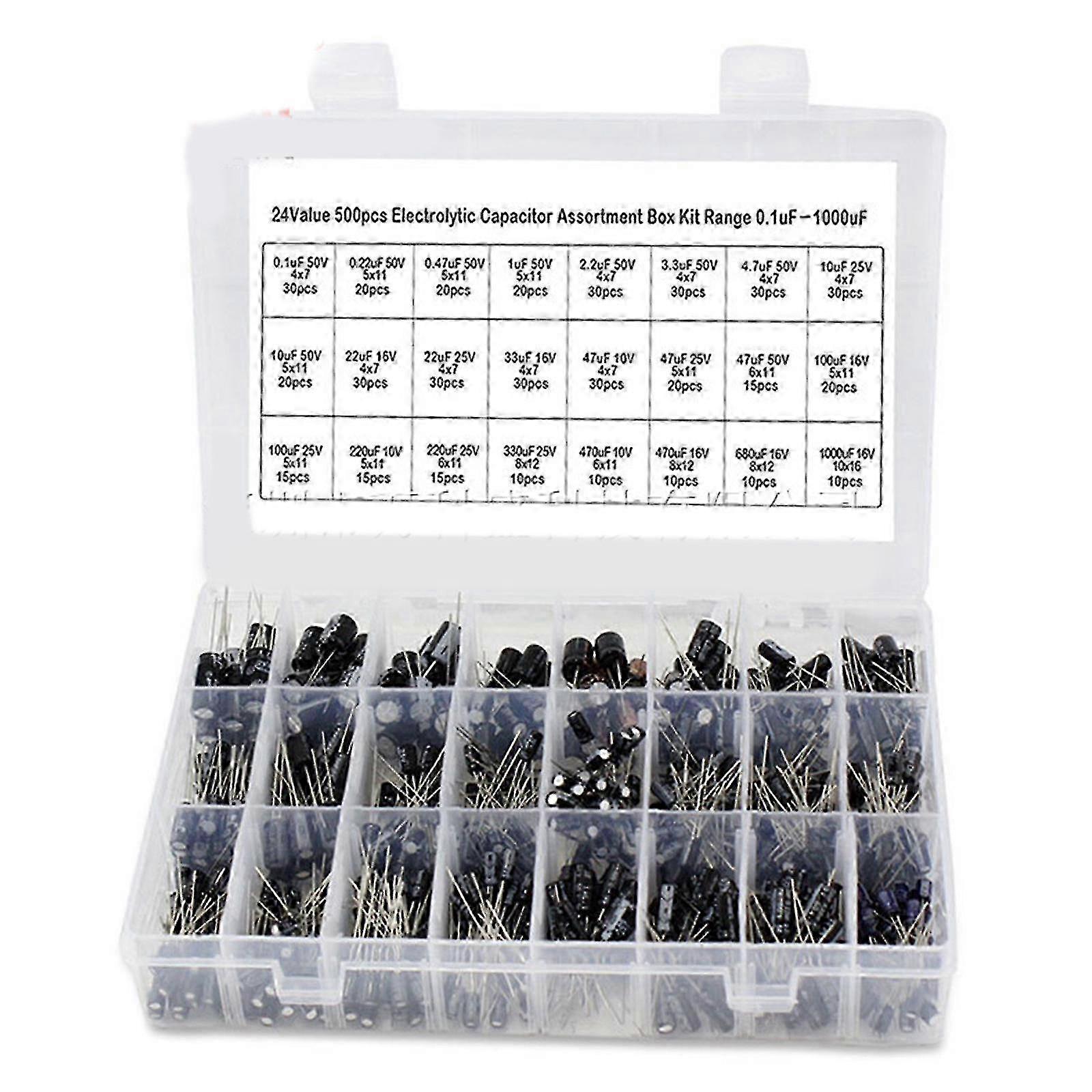 500pcs 24-Value Aluminum Capacitor Kit