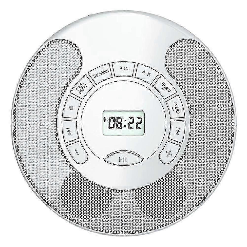 Portable CD player. Dual Bluetooth function. USB port. Two stereo speakers. A-B repeat function. AUX input. Playback speed control. White VS