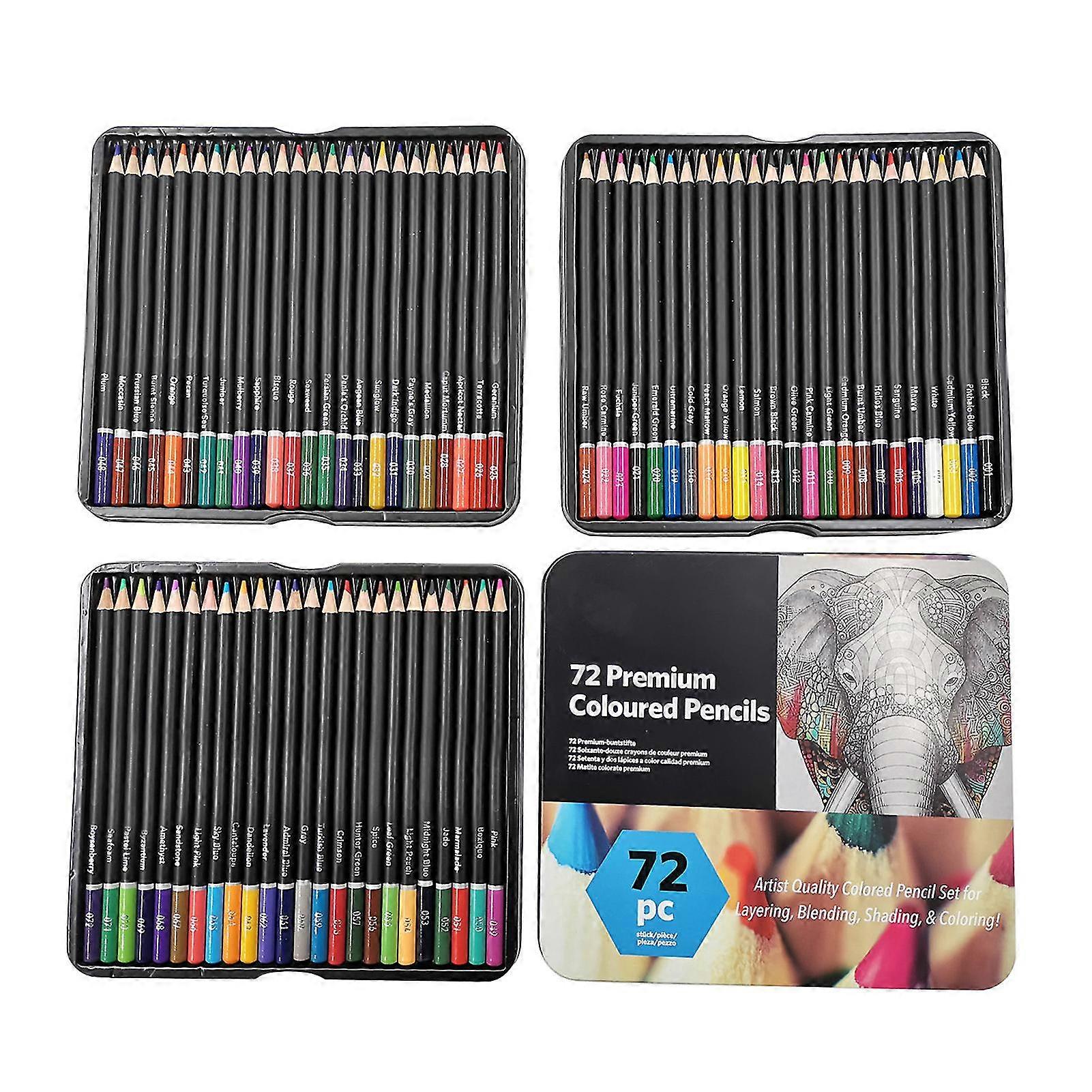 72 Colored Pencils Durable Iron Box