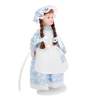 4x 1:12 Dollhouse Doll - Servant Porcelain Doll with Dress & Hat
