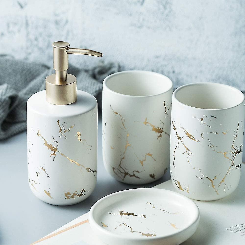 4 Piece Bathroom Accessory Set White Trendy Bathroom Set