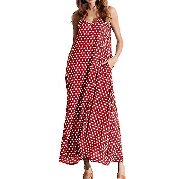 Rochie de vară pentru femei Casual V-gât Polka Dot Print sleeveless large size long