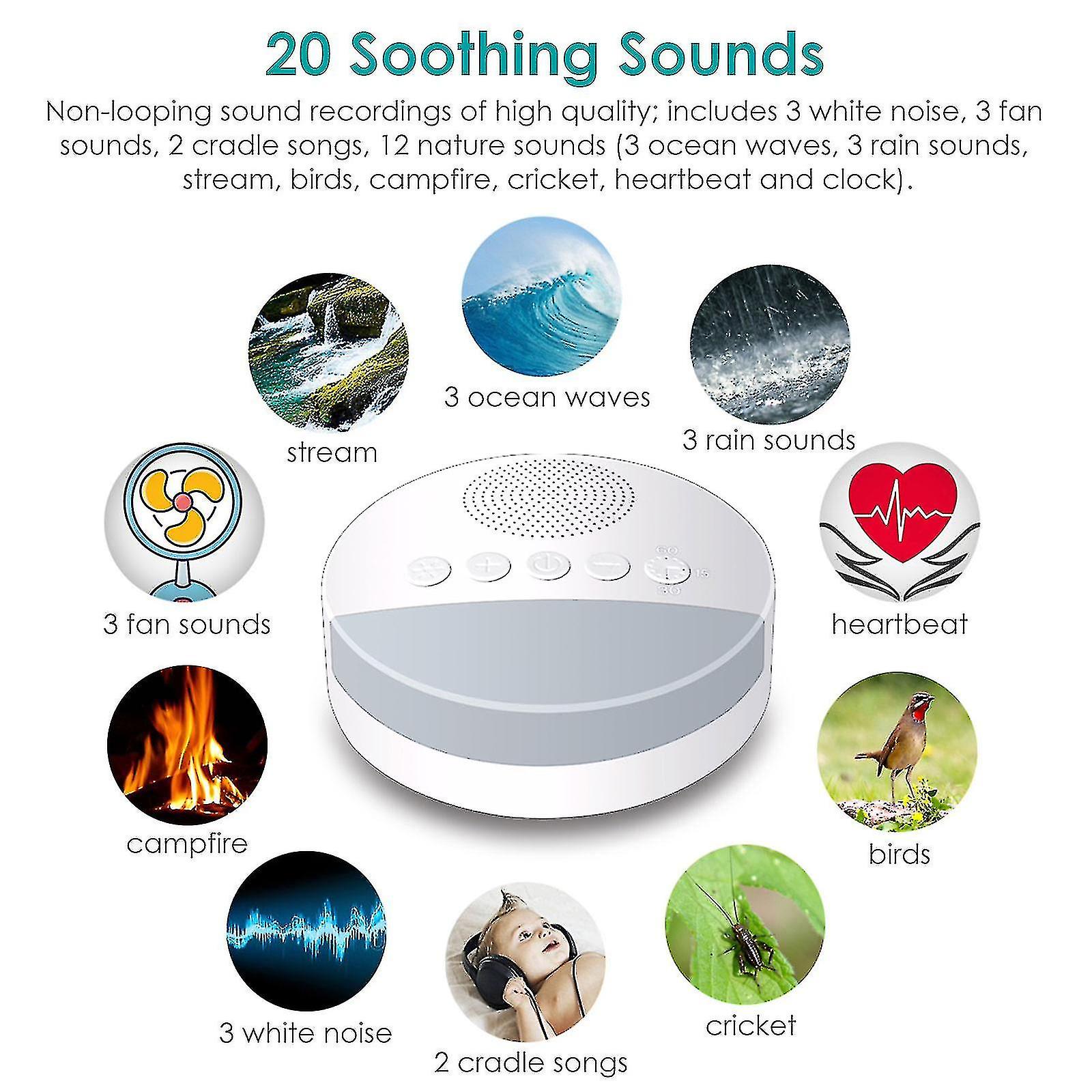 White Noise Machine For Sleeping, Rechargeable White Noise Machine With 20 Soothing Sounds, Night Light Timer