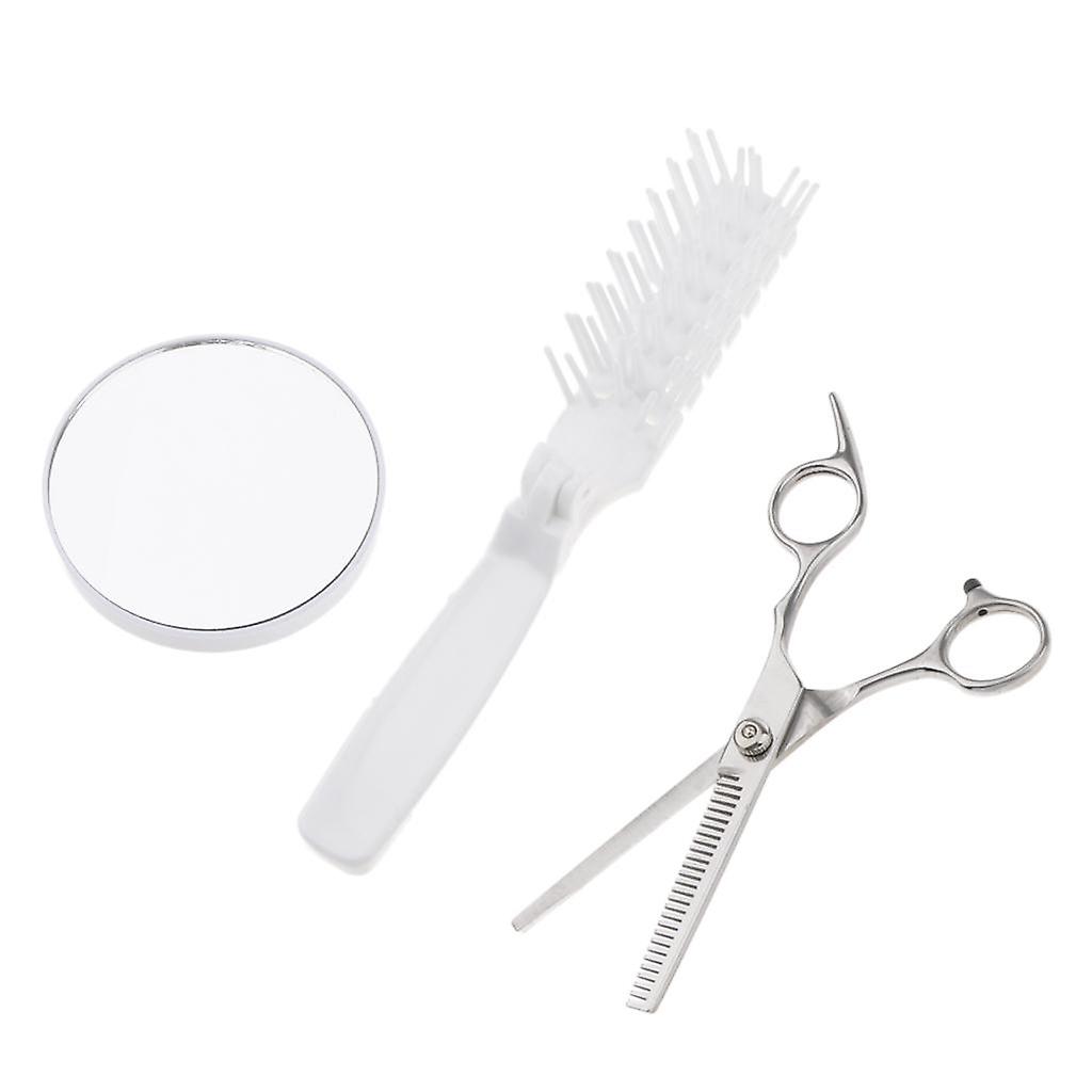 3pcs/set Pro Hair Cutting Thinning Scissors with Suction Mirror Folding Comb White