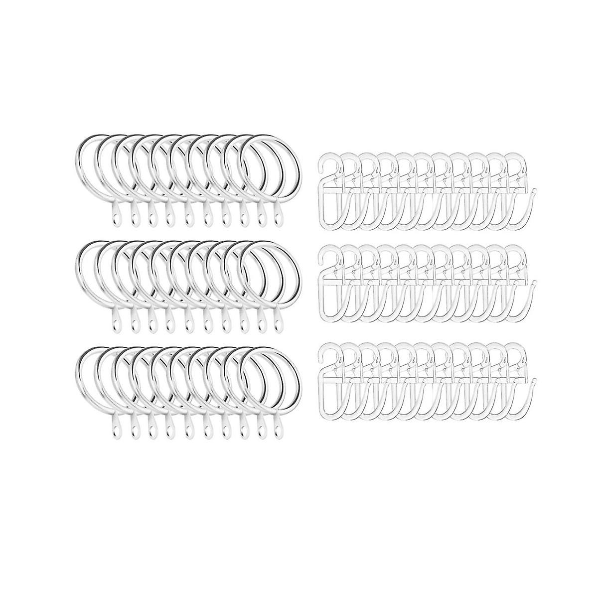 50個の金属製カーテンリング、カーテン吊り下げリングとプラスチックカーテンフック、W用カーテンリング