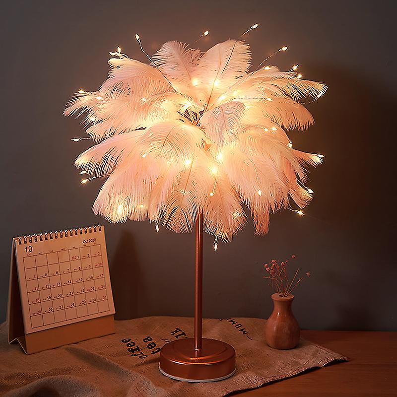 2023 Feather desk lamp, artificial feather lampshade LED desk lamp, children's bedside lamp, tree night lamp LED night lamp suitable compatible family