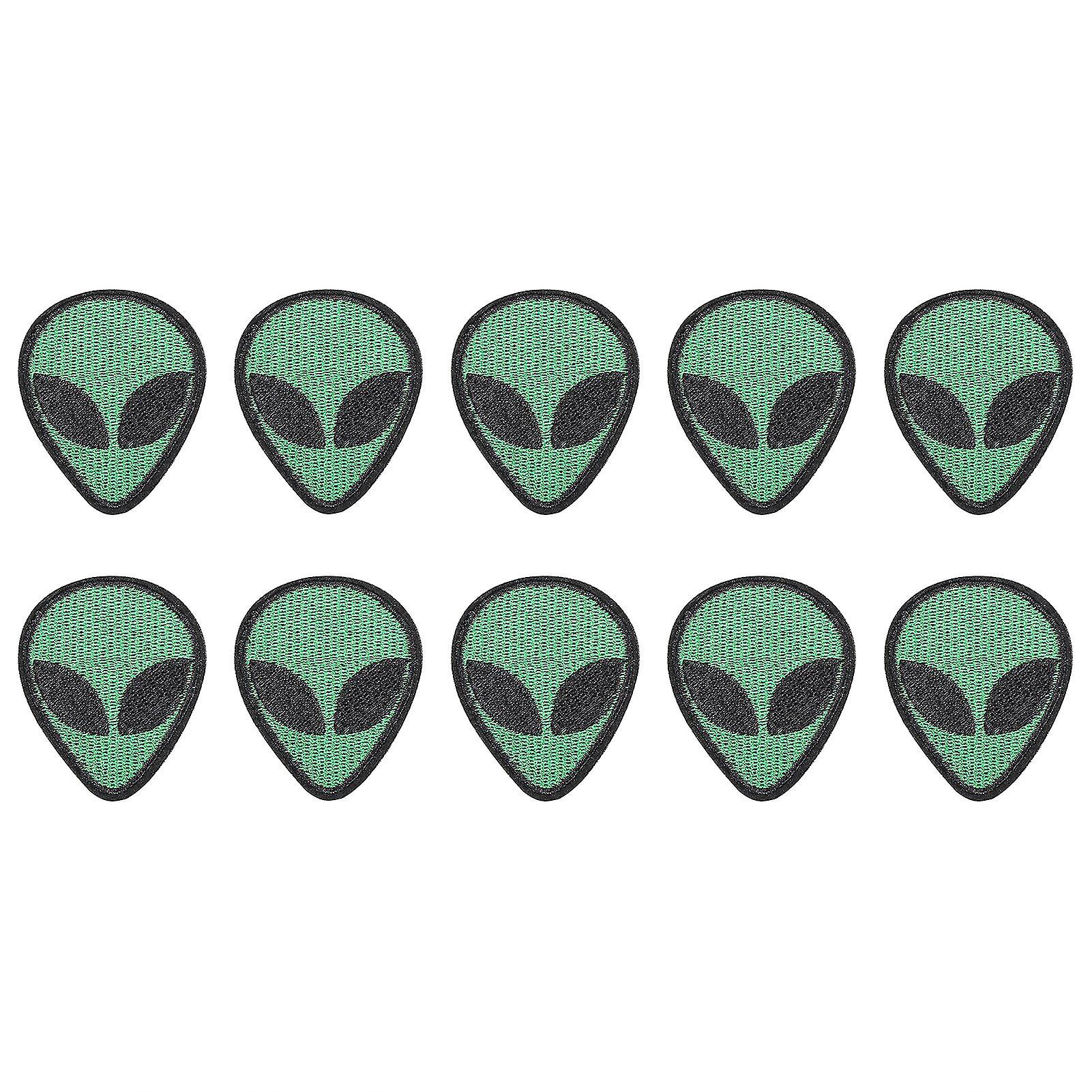 10Pcs Embroidered Patch Alien Head Shape Decorative Fabric Sticker Green for Clothes
