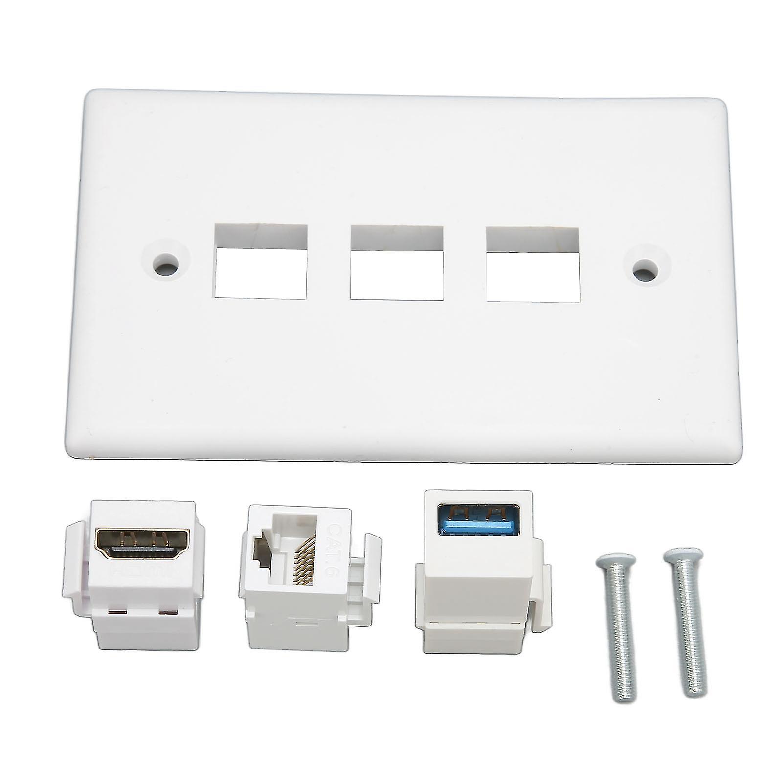 Solderless HD Multimedia Interface Wall Plate CAT6 USB 3.0 HD Multimedia Interface 3 Port Wall Socket