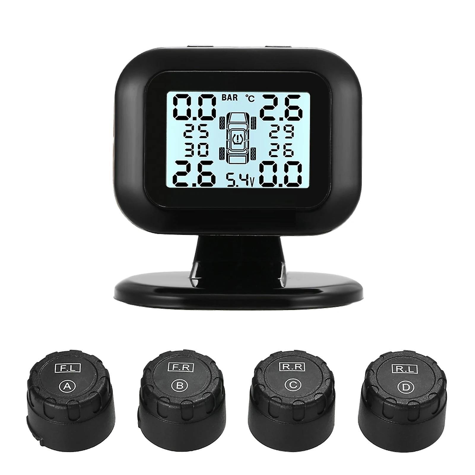 Tpms Tire Pressure Monitoring System Wireless Real-time  Lcd Display 4 External Sensors Alarm Function