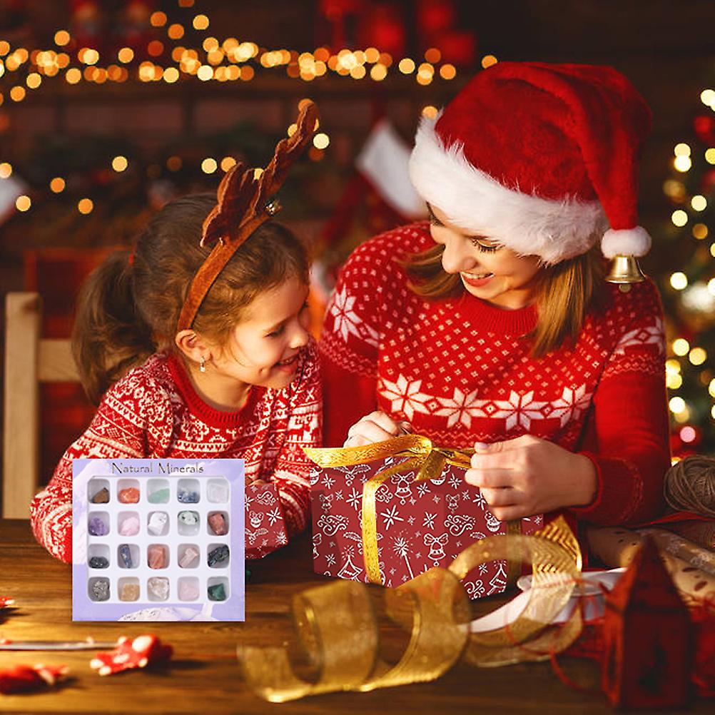 20 Pcs Christmas Advent Calendar Countdown Toy Natural Crystal Agate Stone Rocks Minerals and Fossils Calendar Blind Box Toy for Kids and Geology Ent