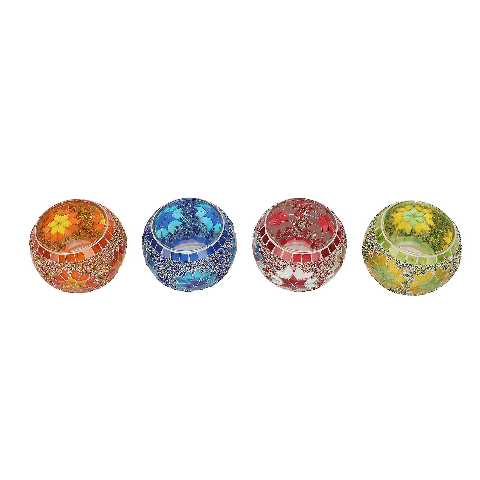 Set of 4 Handmade Mosaic Glass Candle Holders Colorful Romantic Home Bar Dinner Decor