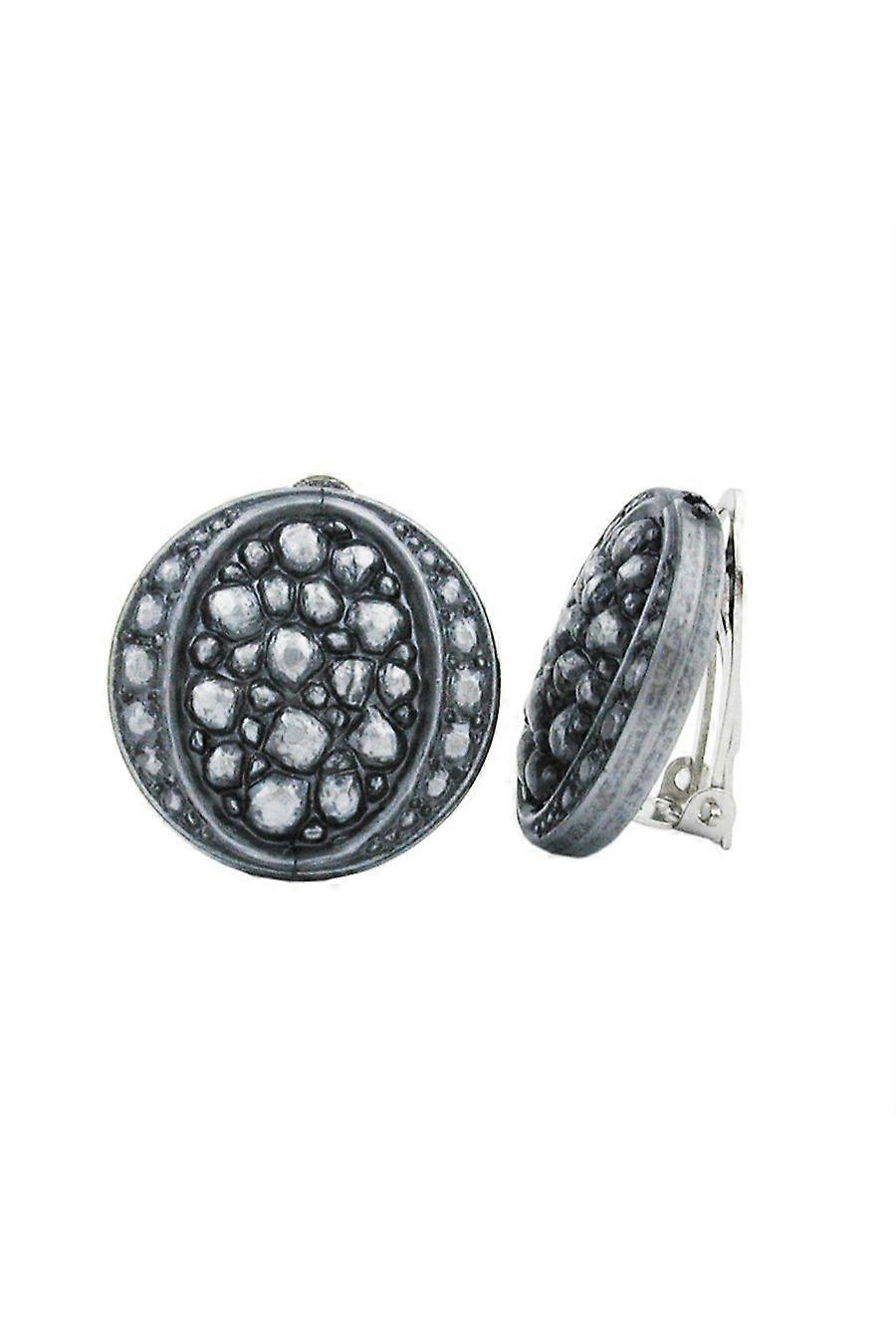 Clip-on Earring Round Silver Grey Antique Look 22mm - Gl00942