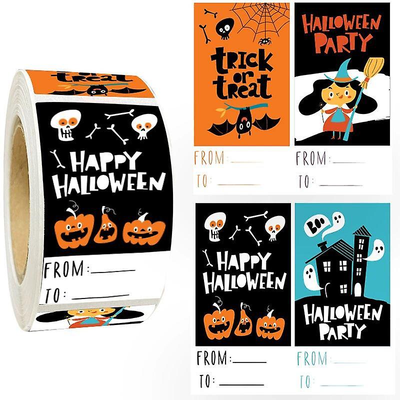 2X300pcs 4 Designs Square Halloween Stickers Gift Box Sealing Label