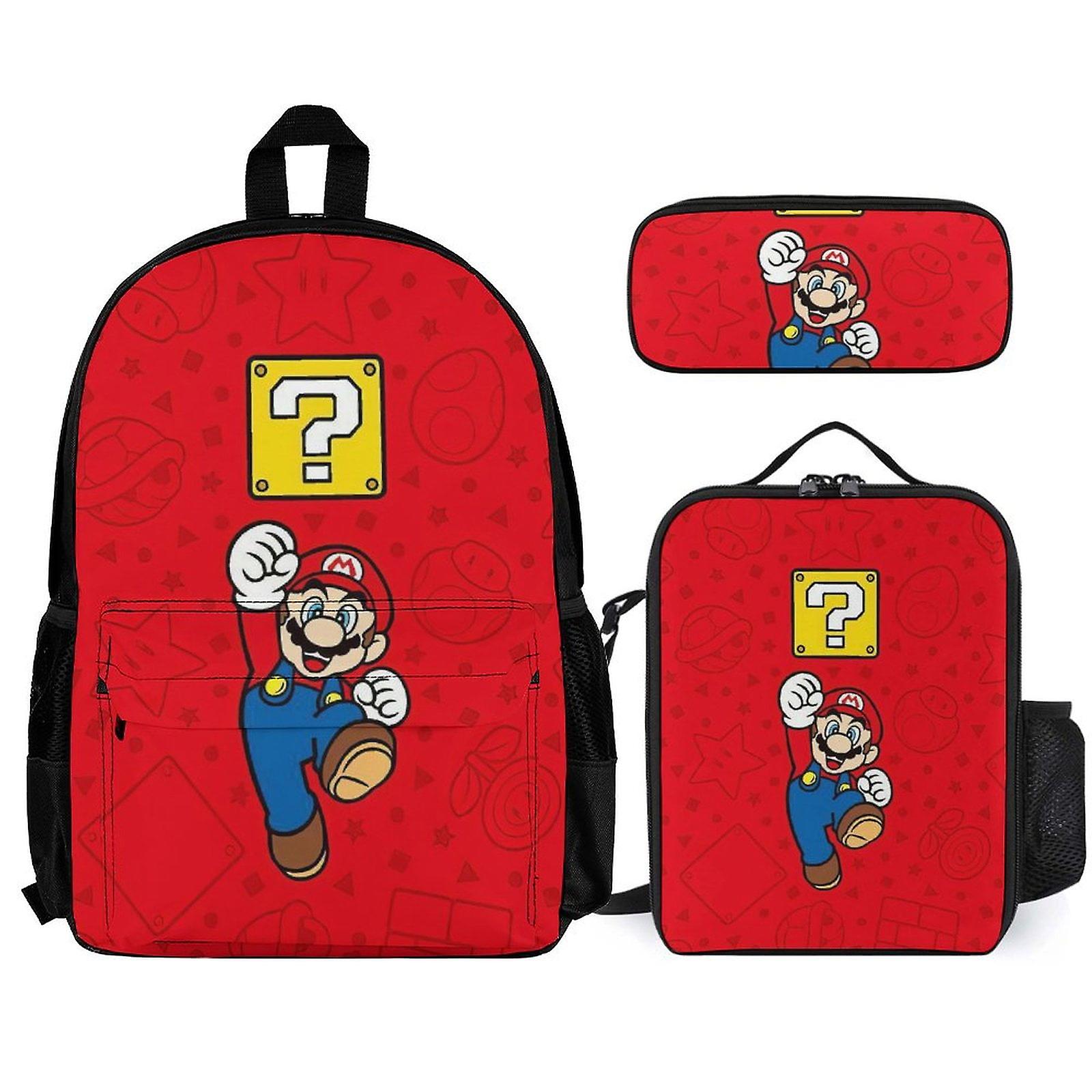 Super Mario Backpack Set, Backpack with Lunch Box And Pencil Case 3pcs Set